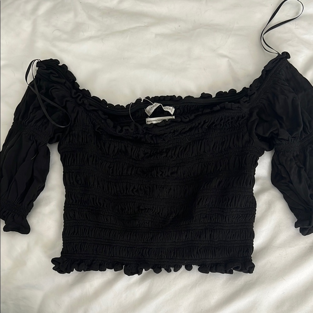 Urban Outfitters Black Smocked Ruffled Blouse